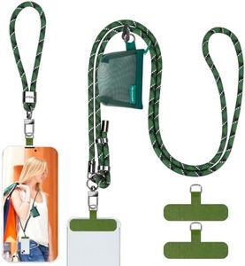 HOTEMIA Phone Lanyard and Wrist Straps, Adjustable Cell Phone Lanyard Crossbody with Detachable Wallet, 8mm Thick iPhone Lanyard for Around the Neck (Green+Wallet)