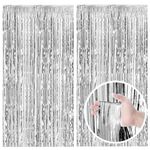 2 Pack Silver Backdrop Curtain Party Decorations Foil Fringe Backdrop Silver Tinsel Streamers Birthday Bachelorette New Year Christmas Wedding Baby Shower Disco Party Decorations