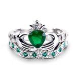 Jeulia 2.01 Carat Women Crown Ring Sterling Silver Claddagh Ring Love and Friendship Engagement Ring Sets with Emerald Green Heart CZ Stone and Heart for Women and Girls(S 1/2)