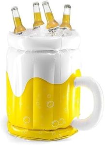 RUTREZOGO Large Inflatable Beer Mug Cooler, Floating Party Beverage Ice Bucket for Pool, Backyard BBQ, Summer Gatherings & Oktoberfest, Durable Drink Chiller & Party Decoration – Yellow & White