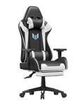 bigzzia Gaming Chair with Footrest Office Chair,155 Degree PU Leather Ergonomic Office Chair with Lumbar Cushion&Headrest&Fixed Armrest,Gaming Chair Gaming Seat Adult Young Boy Girl (White)