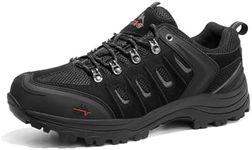 NORTIV 8 Men's Waterproof Hiking Shoes Leather Low-Top Hiking Shoes for Outdoor Trailing Trekking Camping Walking,Size 11,Black/Grey,Quest-1