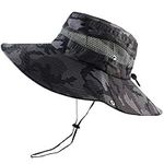 Breathable Wide Brim Boonie Hat Outdoor UPF 50+ Sun Protection Mesh Safari Cap for Travel Fishing