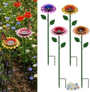 4 Pack Daisy Flower Bee Watering Station for Garden with 20 Glass Beads - Colorful Metal Flower Bee Bath, Decorative Design Attracts Bees & Butterflies, Easy Install Durable Outdoor Yard Decor