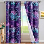 CLOHOMIN 2 Panels Purple Dreamcatcher with Teal Butterfly Print Curtaiin Window Treatment Fashion Bedroom Living Drapes Bedroom Living Room Grommet Top Window Treatment