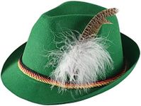 Skeleteen German Oktoberfest Alpine Fedora - Bavarian Swiss Green Traditional Trachten Felt Costume Hat with Feather for Kids and Adults G