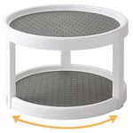 2 Tier Turntable Cabinet Organizer, Non Skid Rotating Spice Rack 360 Degree, Spice Rack Organizer 10-Inch Turntable Organizer for Pantry Cabinet, Kitchen, Countertop, Vanity Display Stand, White/Gray