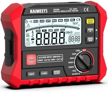 KAIWEETS Insulation Resistance Tester, Up to 200GΩ, Pro Megohmmeter, 5 Range 100V/250V/500V/1000V/2500V, One-Toch DAR/PI, Max/Min, Measures Resistance, AC/DC Voltage for HVAC, Motors, Solar, KE2500