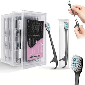Pinkart 5-in-1 Travel Toothbrush | Disposable toothbrushes with Toothpaste | Floss/Toothpick/Tongue Scraper | Individually Wrapped Disposable toothbrushes | 5.3" Extended Handle (96 Count)