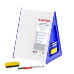 Wedge - Dry Erase Small Whiteboard A3 with Non-Slip Rubber Feet, Double Sided Magnetic Desktop White Board with 4 Pens, 2 Magnetic Erasers, Portable Writing Easel for Classroom & Home Ed Use (Blue)