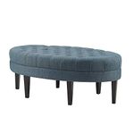 Madison Park Martin Cocktail Ottoman - Oval Surfboard Tufted, Upholstered Coffee Table for Living-Room Modern All Foam Thick Padded, Solid Wood Legs, Large Bench Bedroom Lounger, Blue