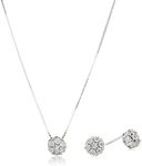 Sterling Silver Diamond Two Tone Stud Earrings and 18" Pendant Necklace Set (1/10 cttw, I-J Color, I2-I3 Clarity)