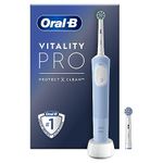 Oral-B Vitality Pro Electric Toothbrushes Adults, Oral B Electric Toothbrush, 1 Handle, 2 Toothbrush Heads, 3 Brushing Modes Including Sensitive Plus, Rechargeable Toothbrush, 2 Pin UK Plug, Blue