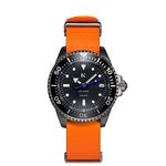 Rotate North - Men’s Mechanical Diver Watch, Stainless Steel, Durable, Versatile and Waterproof, Protected by Sapphire Crystal, with Vegan Performance Strap (Atlantic), Flare Orange, Diver,Mechanical