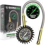 Rhino USA Heavy Duty Tire Pressure Gauge (0-75 PSI) - Certified ANSI B40.1 Accurate, Large 2" Easy Read Glow Dial, Premium Braided Hose, Solid Brass Hardware, Best for Any Car, Truck, Motorcycle, RV