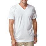 Fresh Clean Threads White V Neck T Shirts for Men - Pre Shrunk Soft Fitted Premium Classic Tee - Men's T-Shirt Cotton Poly Blend - Small