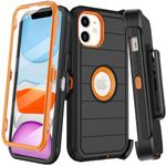 KECAI for iPhone 11 Case with Belt Clip Holster,Built-in Screen Protector,Heavy Duty Shockproof Drop Protection Military Grade Durable Phone Cover with Kickstand for Apple iPhone 11 (Black/Orange)