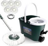 Masthome Mop and Buckets Sets, Spin Mop and Bucket Set with Foot Pedal & 5 Microfibre Mop Heads, Floor Mop Bucket with Wringer for Cleaning Hardwood Laminate Tile, Send Floor Scrub Brush