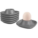 Flexzion Egg Cups for Soft Boiled Eggs - Set of 6 Ceramic Egg Holder - Stackable Egg Coddler Cups with Base for Serving, Breakfast, Brunch - Kitchen Table Decor, Gray