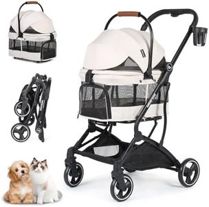 Beberoad Pets T3 3 in 1 Small Pet Stroller Dog Stroller Pet Stroller for Cats, 4 Wheels Stroller for Dogs with Detachable Carrier with Pad, Canopy and Cup Holder, Beige