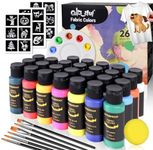 Colorful Fabric Paint Set for Clothes, with 6 Brushes,1 Palette, 26 Colors Permanent Child Safe & Non- Toxic Fabric Paint Kit for T-Shirt, Bags and Cloth Shoes