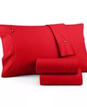 Tommy Hilfiger Signature Solid Sheeting 200 TC Set of 4 Sheet Set - 1 Flat Sheet, 1 Fitted Sheet & 2 Pillowcases, Queen Size, 100% Cotton (Red)