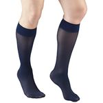 Truform Sheer Compression Stockings, 8-15 mmHg, Women's Open Toe, Knee High Length, 20 Denier, Navy, Small