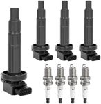 Ignition Coil Pack Spark Plugs fit for 1.5 L4 Scion xB xA, Toyota Echo, Prius C Yaris 2001 2002 2003 2004 2005 2006 2007 2008 2009 2010 2011 2012 2013 2014 2015 2016 2017 2018 2019, UF316, Set of 4