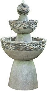 Teamson Home Garden Water Fountain, Large Contemporary Water Feature, 3 Tiered Stone Effect Indoor Waterfall Ornament with Pump, Outdoor Patio Decor