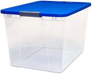 HOMZ 2-Pack Plastic Storage Bins w/Lids, Stackable Totes, 64 Quart, Clear/Blue