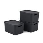 Jive Dekobox Set of 3 Storage Box 16l with Lid, Plastic (PP Recycled), Dark Grey, 3x16l (36.5 x 27 x 27 cm)