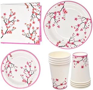96 Pcs Pink Cherry Blossom Party Supplies Set Paper Plate Cup Napkin Spring Floral Flowers Baby Shower Tea Birthday Disposable Dinnerware Serve 24