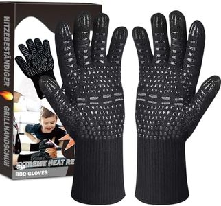 Hoxida BBQ Gloves Oven Mitts Extreme Heat Resistant, Heat Proof Grill Gloves, Non-Slip Silicone Barbecue Gloves for Cooking BBQ Baking, Black