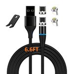 Boffdock 6.6Ft Fast Charging Magnetic Cable with 4Pcs 7-Pin Magnetic Tips for Quick Charge and Data Sync,Nylon Braided Magnetic Charger Cord with LED for USB C Device