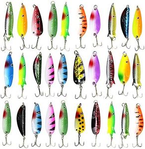 Fishing Spoons Metal Fishing Lure Kit - 30pcs Spoon Fishing kit Colorful Hard Fishing Spinner Baits, Metal Spoon with Treble Hooks Fishing Lures for Trout Salmon Bass Saltwater Freshwater Fishing