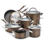 Circulon Dishwasher Safe Hard Anodized Nonstick Cookware Pots and Pans Set, Aluminum, Chocolate, 11-Piece