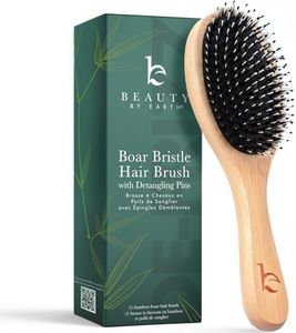 Boar Bristle Hair Brush - Smoothes & Detangles All Hair Types, Hairbrush for Women, Men & Kids, Brush for Thick Hair, Distributes Oils for Natural Shine & Stimulates Scalp