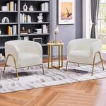 Yaheetech Tub Chair, Fuzzy Boucle Fabric Barrel Chair, Modern Accent Chair with Gold-tone Metal Legs for Living Room Bedroom Home Office, Ivory, 2pcs