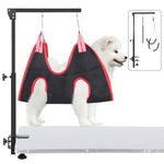 KELIXU Dog Grooming Arm with Clamps, Pet Grooming Table Arm with Hammock Harness &Two No Sit Haunch Holder, Adjustable Pet Grooming Supplies for Small/Medium Pets, Black