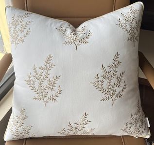 VAGMINE Hand Crafted Embroidered Cotton Square Decorative Accent Throw Pillow Cover - for Master Bedroom, New Home, Anniversary, Farmhouse, Couch, Sofa - Leaves-Ivory, 18x18 Inches