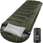 MEREZA Sleeping Bag for Adults Mens Kids with Pillow, Cold Weather XL Sleeping Bag with Compression Sack for All Season Camping Hiking Backpacking (Single -Plaid)