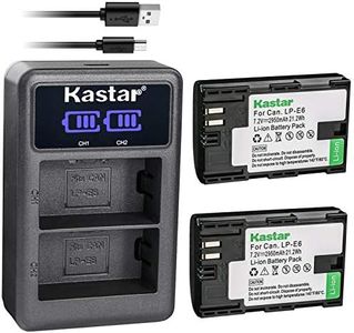 Kastar Battery X2 + LCD Charger Replacement for Canon LP-E6 LP-E6N EOS 60D 60Da 70D 80D 90D XC10 5D Mark II 5D Mark III 5D Mark IV, EOS 5DS 5DS R, EOS 6D 7D Mark II, BG-E14 BG-E13 BG-E11 BG-E9 BG-E6