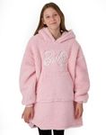 Barbie Girls Wearable Blanket | Young Ladies Embroidered Classic Logo Fleece Hoodie in Pink | Kids Cosy Heavyweight Snuggle Hooded Pullover | Doll Fashion Movie Loungewear Gift for Children