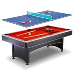Maverick 7-foot Pool and Table Tennis Multi Game with Red Felt and Blue Table Tennis Surface. Includes Cues, Paddles and Balls