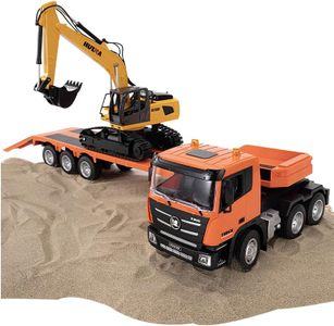 Wheelfun 1:18 Huina 1319 RC Tractor Truck Remote Control Excavator with Flatbed Trailer