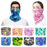 Realure 8 Pcs Multifunctional Headwear Outdoor Scarf, Unisex Wide Seamless Elastic Breathable Sports Face Covering Neck Mask for Women & Men, Cycling Running Yoga Fishing Snood Bandana