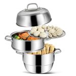 VENTION Induction Stainless Steel Steamer Pot 3 Tier, Steam Pot 32cm, Large Food Steamer
