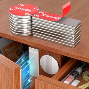 COSYGO 8 Pack Full-Surface Magnetic Door Catch, No Drill Ultra-Thin Cabinet Door Magnets with Strong Adhesive, Heat & Waterproof, 0.78" Round & 1.18" x 0.39" Rectangle, for Kitchen, Drawer, Closet, RV