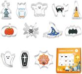 12 Pieces Halloween Cookie Cutters, Halloween Biscuit Cutters Set Stainless Ghost Bats Pumpkin Cookies Cutters Halloween Cookie Mould for Holiday Halloween Party