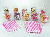 Britten & James Sweet Shop Party Pack of 10 clear plastic jars with Victorian Style screw top lids and 100 FREE bags. Ideal for wedding tables, parties, birthdays, anniversaries, Christmas